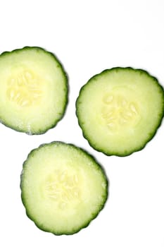 three cucumber slices from above
