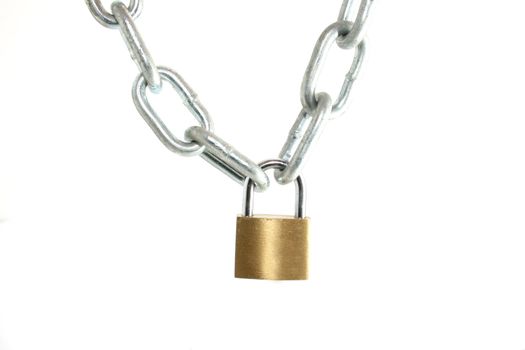 a padlock holding a silver chain