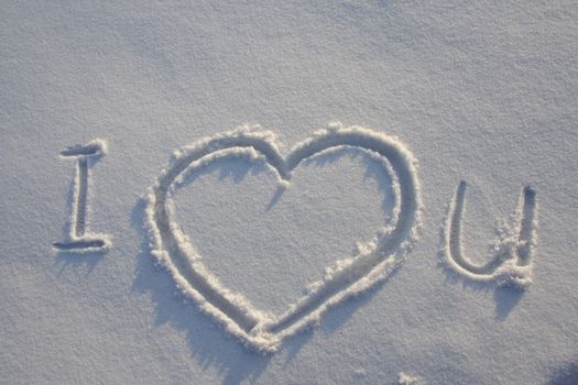 "I love U" written on the snow