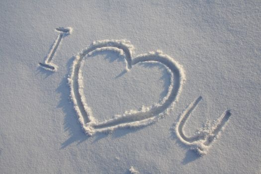 "I love U" written on the snow