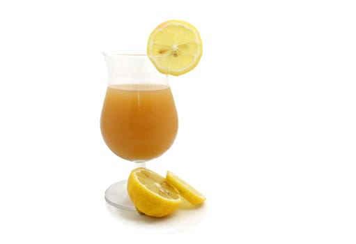 a healthy drink with lemons on white background