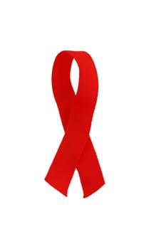 a red aids ribbon on white background