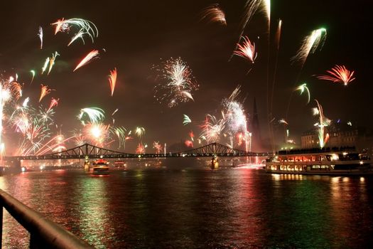 new years eve in Frankfurt. Many Rockets and effects