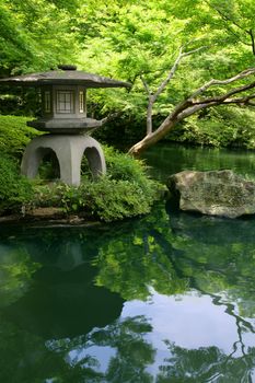 A Japanese Garden and pond in Tokyo Japan.
