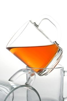 Three glass mugs and black tea, Isolated (look similar images in my portfolio)