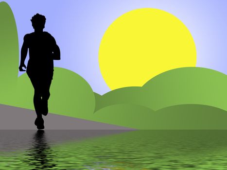 silhouette of running woman in the park