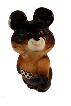 Misha porcelain figurine, a symbol Olympics in Russia, 1980 on the white background