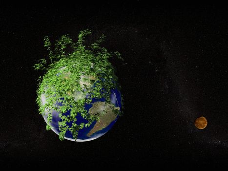 eath planet growth by plant with the moon over the stars background
