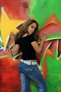 Fashion Girl over graffiti background