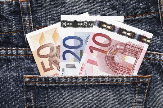 Pocket Money In Blue Jeans - Three Notes, Ten, Twenty and Fifty Euro