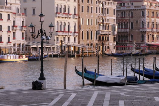 Venice, Italy - Typical Old Building Water Front Facade And Canal