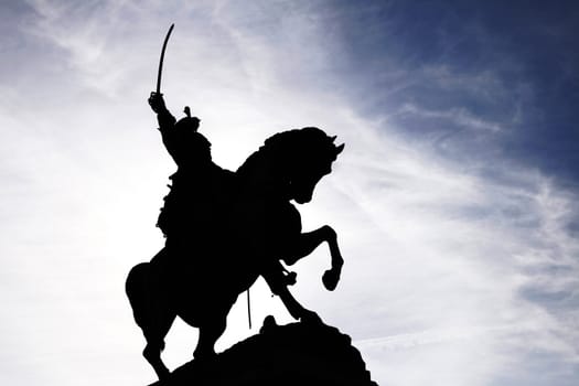 Statue Of Mounted Saber Rider On A Horse, Silhouette