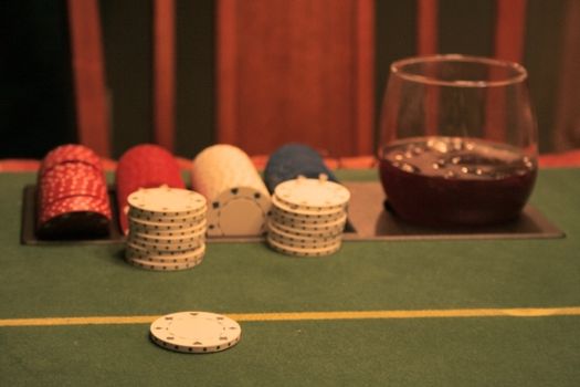 Poker chips and drink