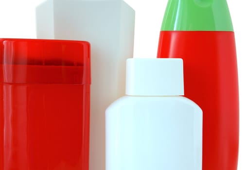 Many different beauty and hygiene products. On isolated background.