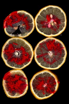 Lemon slices with red dye