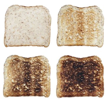 Four Toasts On A White Background, Fresh To Burnt