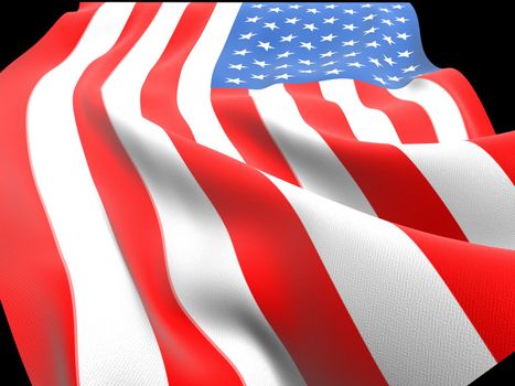 US flag waving on the wind with folds and waves 3D CG
