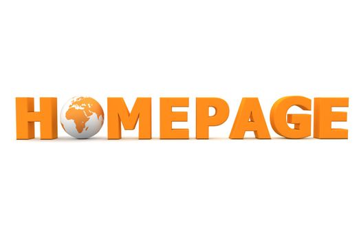 orange word Homepage with 3D globe replacing letter O