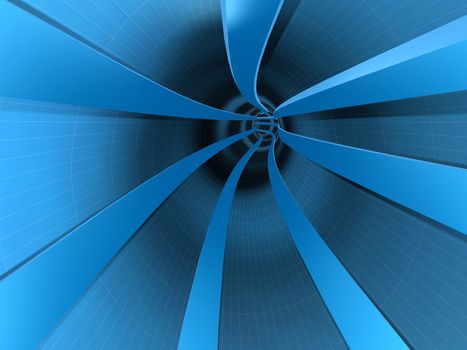 Abstract computer generated tunnel with long lines and curve in perspective