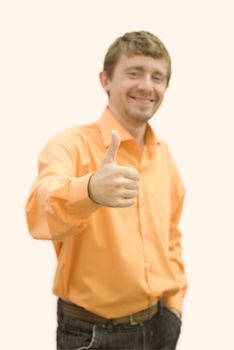 Happy man show thumb symbol of success and approve