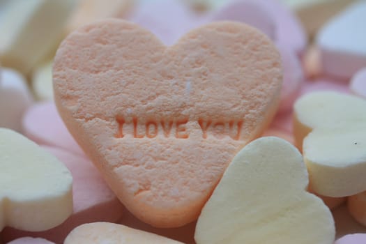 Valentine candy heart with I love you text