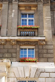 Window with flowers in Austria - European architecture