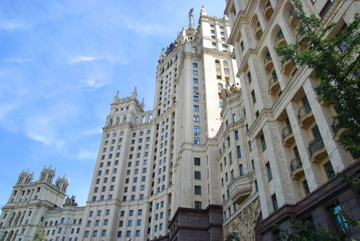 Building in Moscow - USSR architecture of Stalin style skyscraper