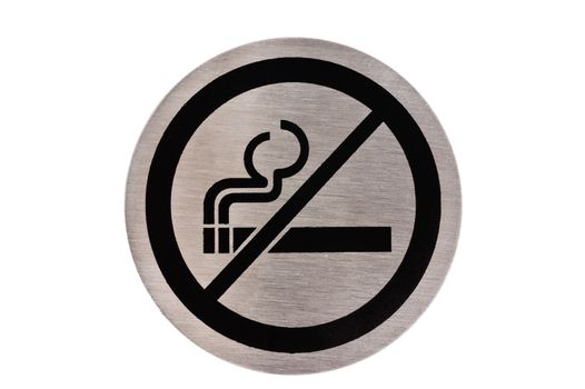 Steel non smoking sign isolated on white.