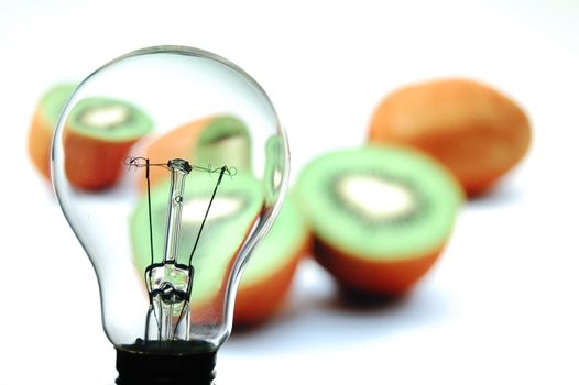 bulb and fruit showing concept of healthy food