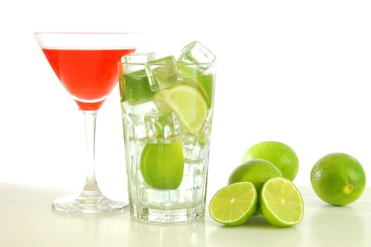 cocktails on a party with alcohol lime and copyspace