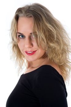 portrait of the blonde with blue eye on white background