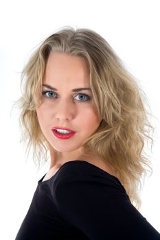 portrait of the blonde with blue eye on white background