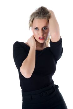 portrait of the blonde with blue eye on white background