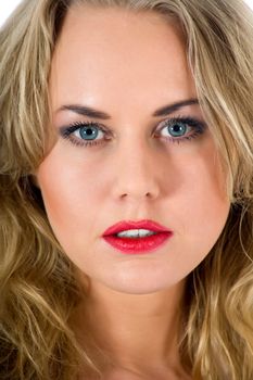 portrait of the blonde with blue eye on white background