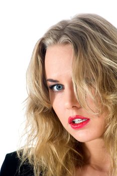 portrait of the blonde with blue eye on white background