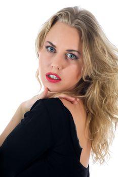 portrait of the blonde with blue eye on white background