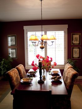 beautiful room with red wall