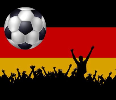 illustration of a soccer ball, fans and a german flag