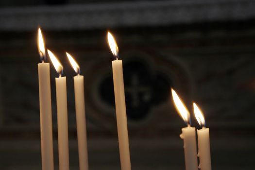 Votive Candles In The Church, Flames Moving