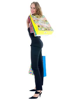 expressive woman  on white background  shopping