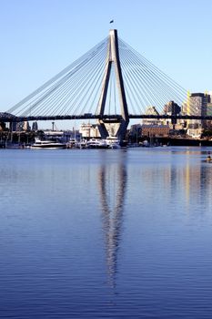 Anzac Bridge, Water Reflection, Sydney, Australia: ANZAC Bridge is the longest cable-stayed bridge in Australia, and amongst the longest in the world.