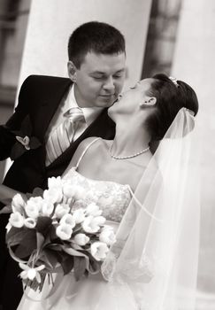 Beautiful the bride and the groom kiss