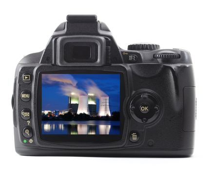 dslr or digicam and industry isolated on white background