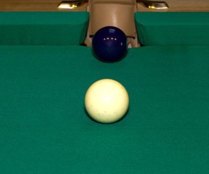 Cue and object ball to the middle billiard pocket.