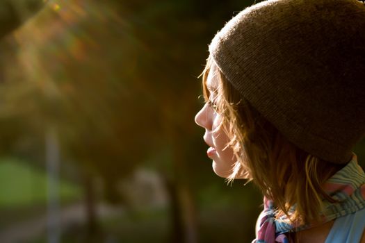 Portrait young girl on sunset