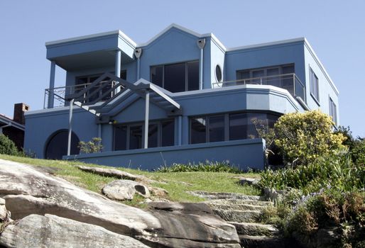 Blue Mansion, Villa With Clear Blue Sky Background, Sydney, Australia