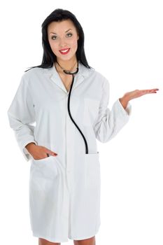 young doctor with stethoscope on white background