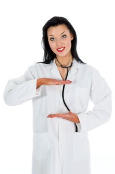 young doctor with stethoscope on white background