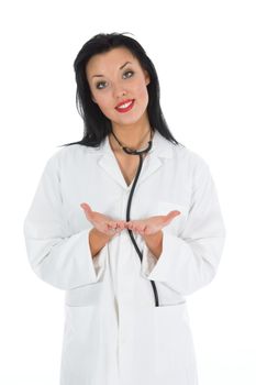 young doctor with stethoscope on white background