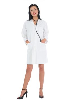 young doctor with stethoscope on white background